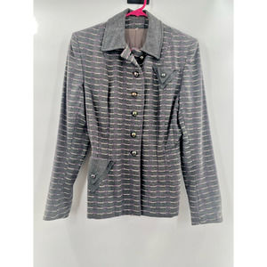 Jacket Coat Womens Gray Pink Stripe Buttons Pockets Collar Wool Vintage S
